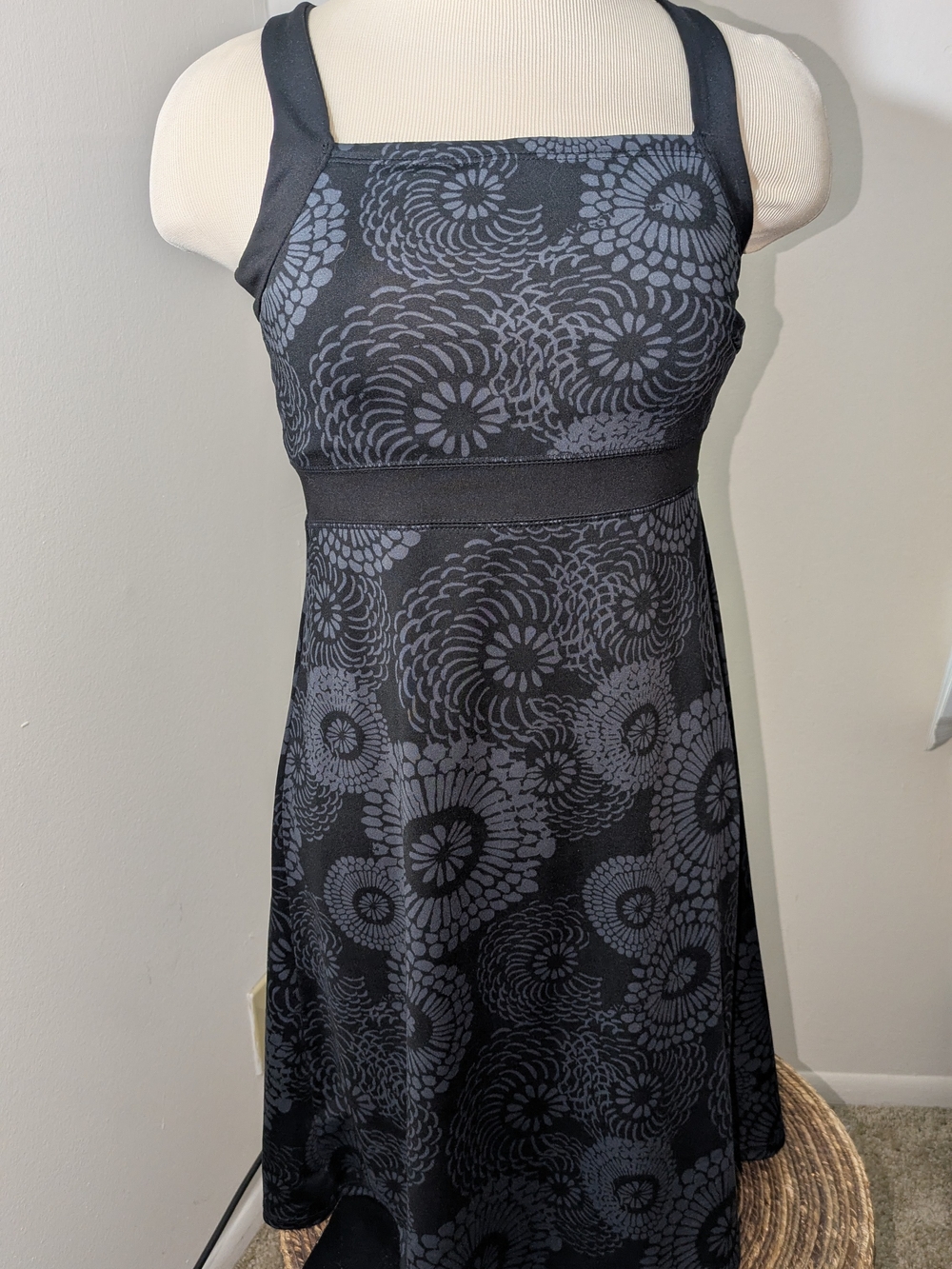 Soybu Black & Charcoal Floral Square-Neck Midi Dress
